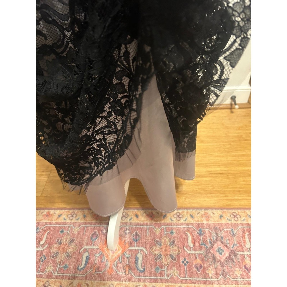 WHBM SZ 10 black lace silver gray Tea length formal cocktail dress wedding party - Picture 3 of 13
